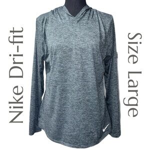 Nike Dri‑Fit - Gray Hooded Long Sleeve Top - Lightweight Pullover - Large